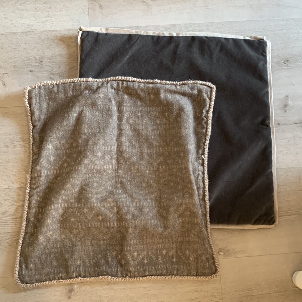 Lacefield Designs velvet pillow cover (set of 2) gray tan‎ edge trimmed accent